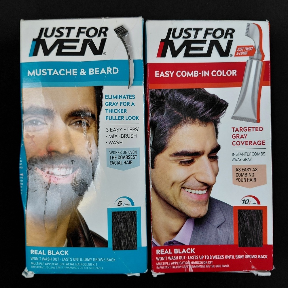 2 Pack Just For Men Easy Comb-In Color Real Black M55 A55 Mustache & Beard